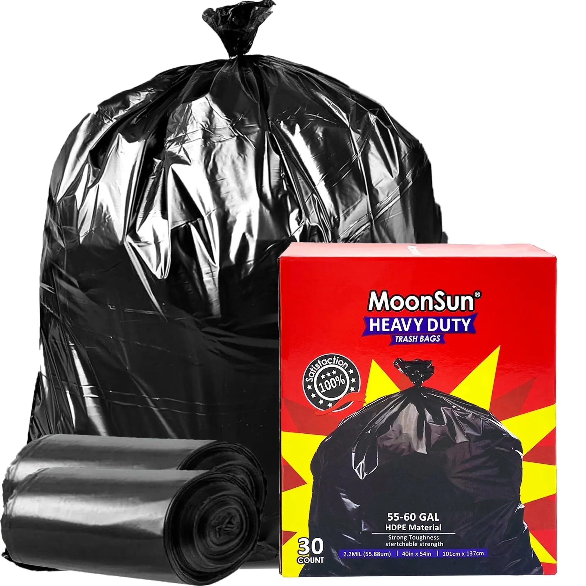 55-60 Gallon Large Trash Bags, 30 Count 2.2 Mil HDPE Garbage Bags for Yard Waste, Household (2-Pack)