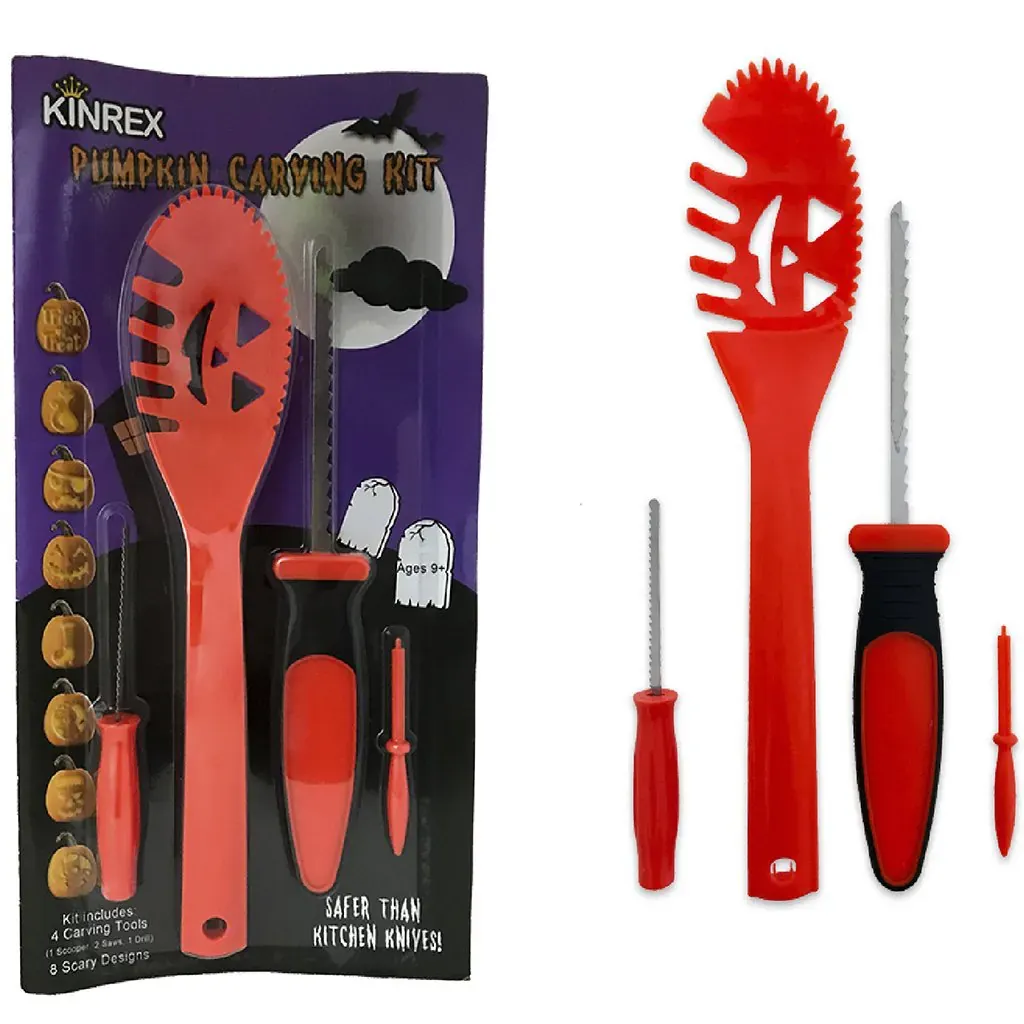 Halloween Pumpkin Carving Kit - 4 Carving Tools and 8 Paper Stencils Patterns for Kids and Adults (4-Pack)